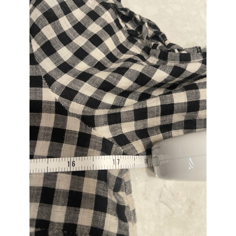 Madewell Gingham Check Tie Sleeve Blouse Black White 3/4 Bell Sleeve Top Small - Picture 4 of 6